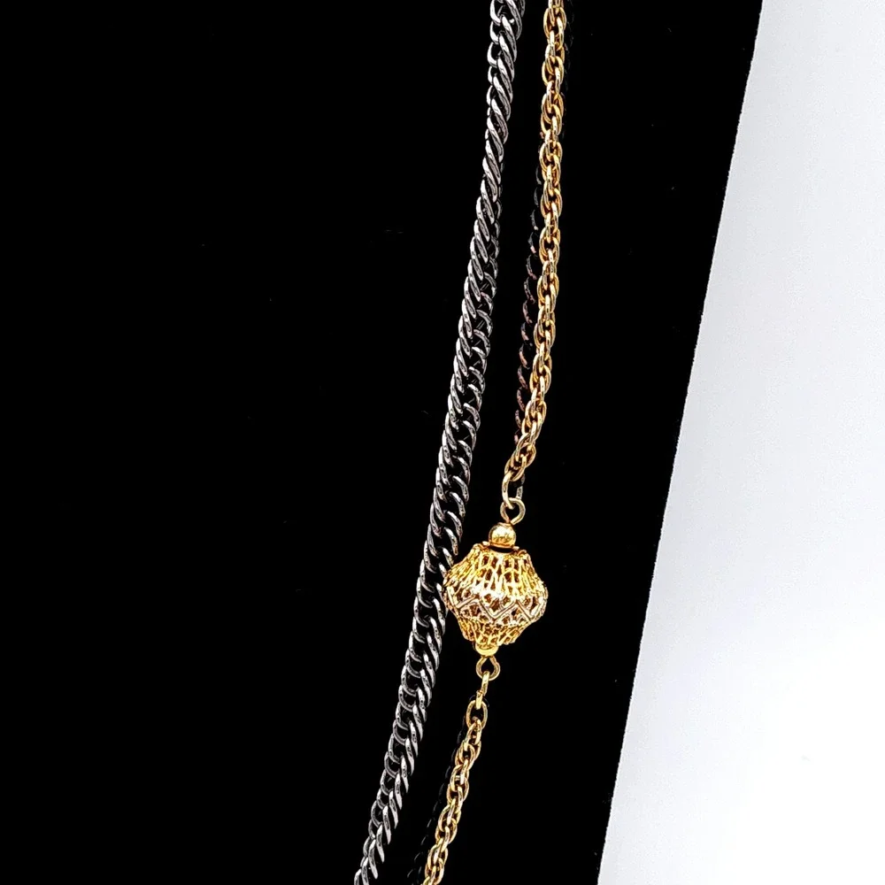 Celebrity‎ NY Triple Strand Necklace Mixed Metal Vintage
